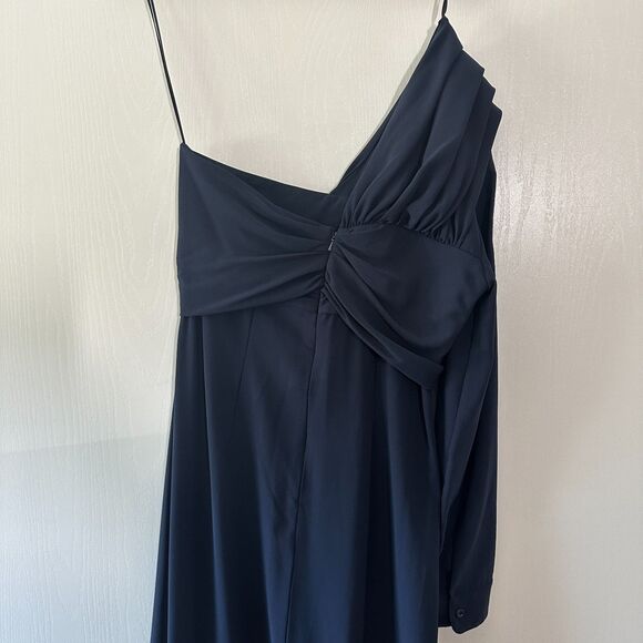 Rokh One Shoulder Midi Sheath Dress Navy Blue Size 40 US 8 - Picture 9 of 12